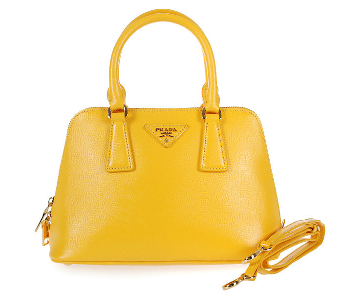 2014 Prada Shiny Saffiano Leather Two Handle Bag BL0838 yellow for sale